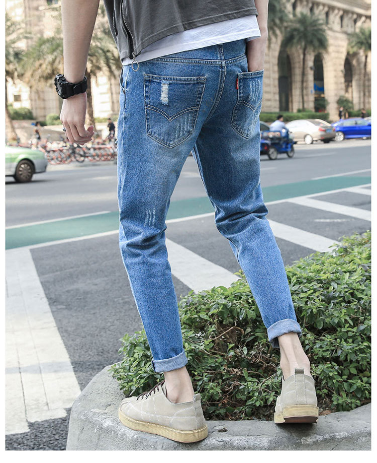 Title 4, Jeans coreani da uomo slim stretch con strappi....