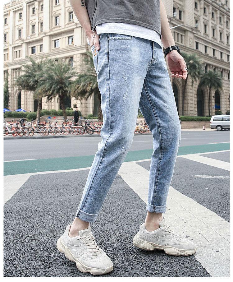 Title 6, Jeans coreani da uomo slim stretch con strappi....