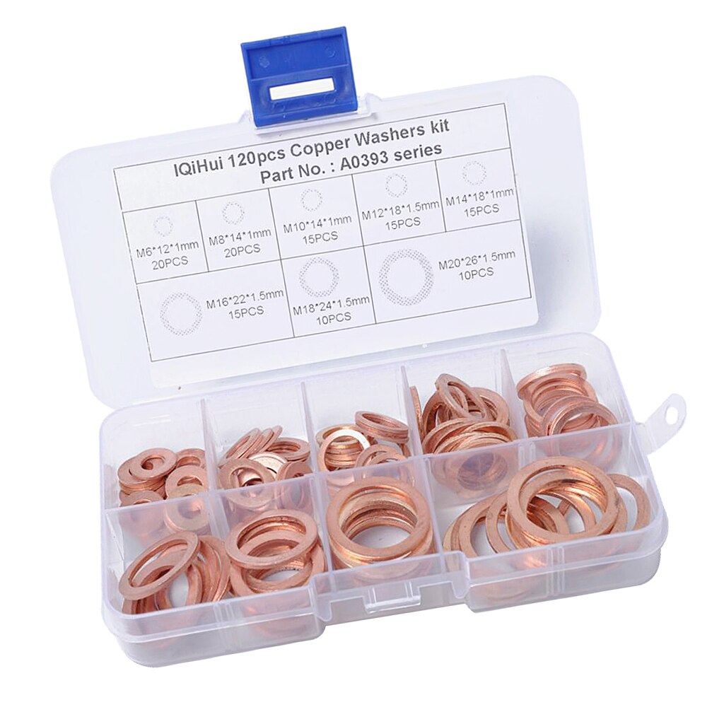 120 Pieces 8 Sizes Copper Washers Flat Ring Sealing Fitting Washers Gasket