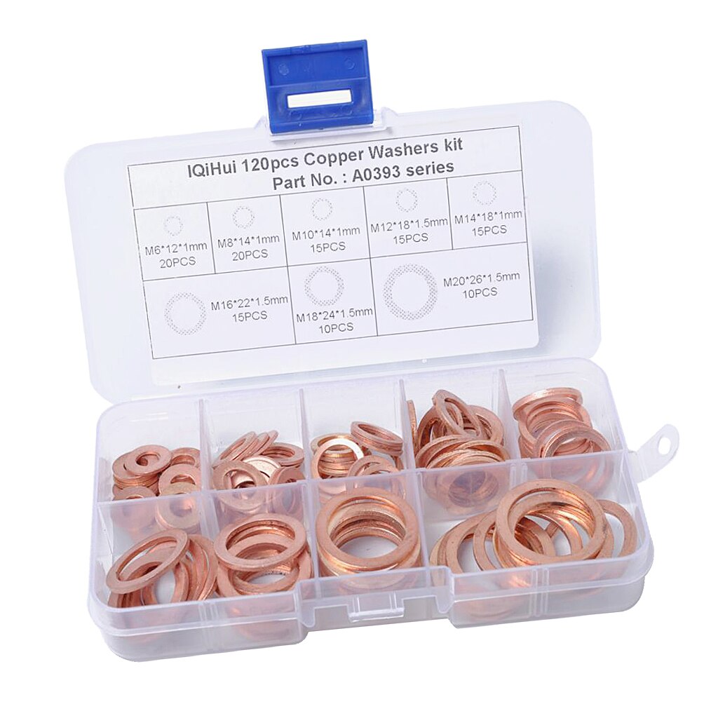 120 Pieces 8 Sizes Copper Washers Flat Ring Sealing Fitting Washers Gasket