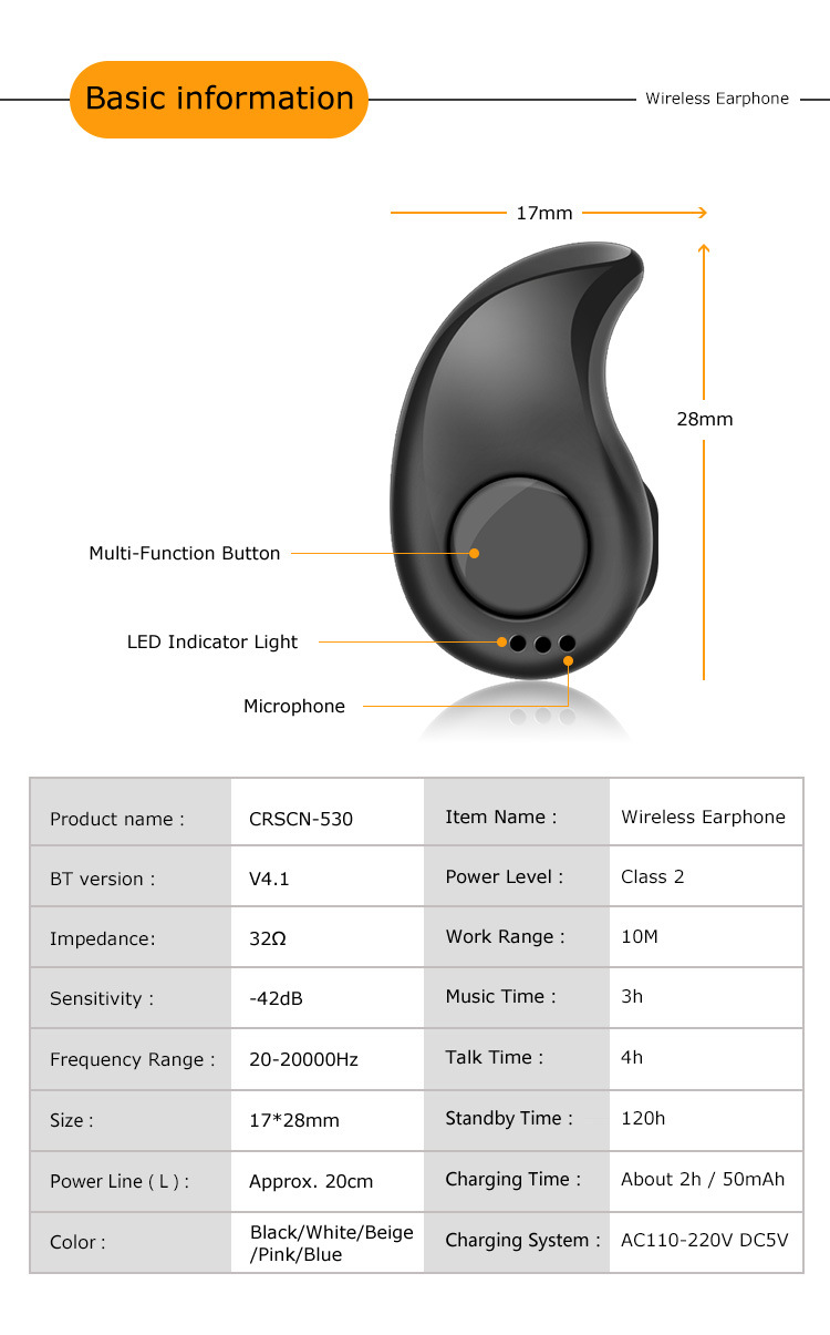 Title 4, Fone de ouvido estéreo Bluetooth Mini In Ear se...