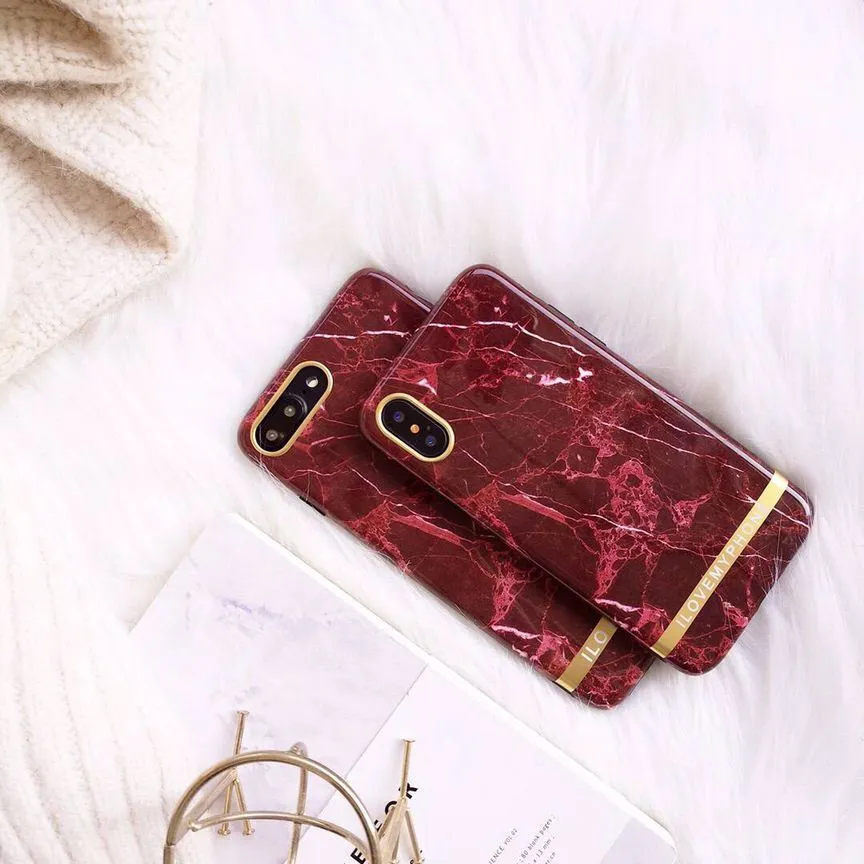 Tendance Rtro Vintage Rouge tui en marbre pour iPhone 8, tui en marbre pour iPhone X couverture