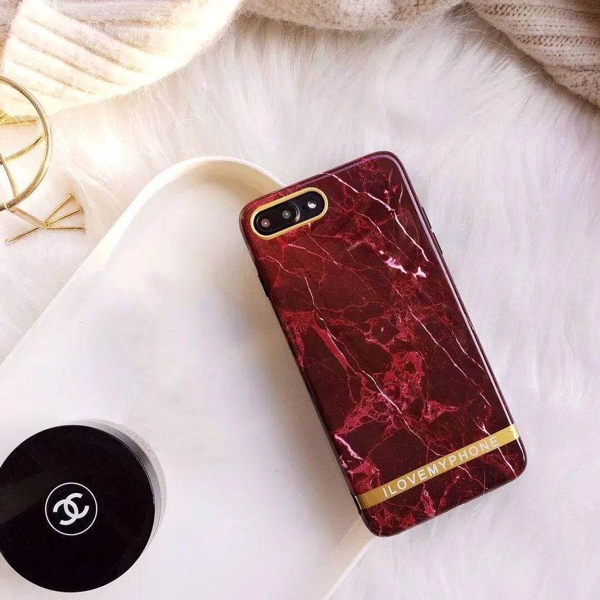 Tendance Rtro Vintage Rouge tui en marbre pour iPhone 8, tui en marbre pour iPhone X couverture