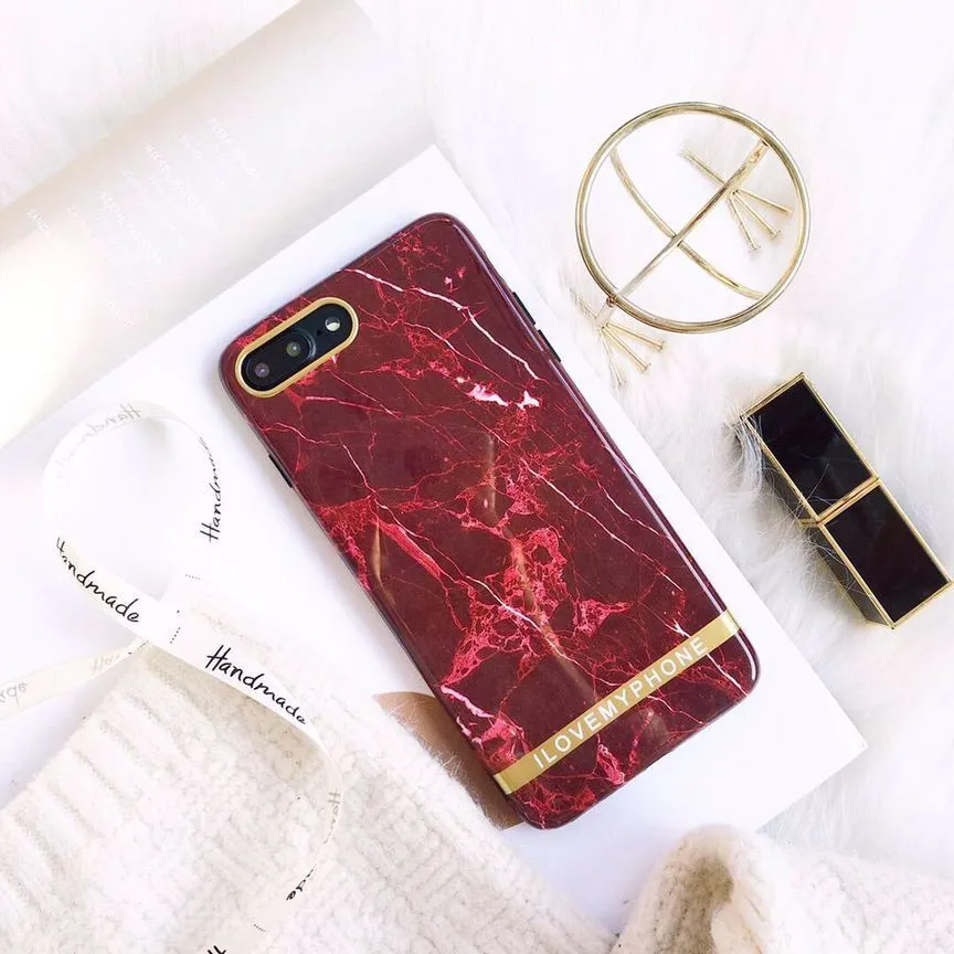 Tendance Rétro Vintage Rouge étui en marbre pour iPhone 8, étui en marbre pour iPhone X couverture