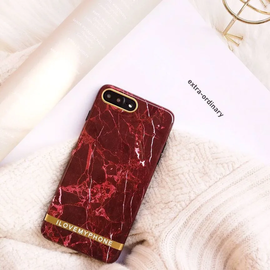 Tendance Rtro Vintage Rouge tui en marbre pour iPhone 8, tui en marbre pour iPhone X couverture