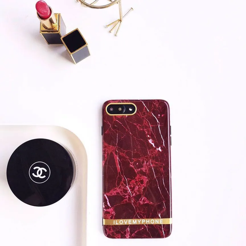 Tendance Rtro Vintage Rouge tui en marbre pour iPhone 8, tui en marbre pour iPhone X couverture