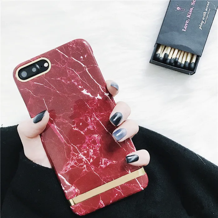 Tendance Rtro Vintage Rouge tui en marbre pour iPhone 8, tui en marbre pour iPhone X couverture