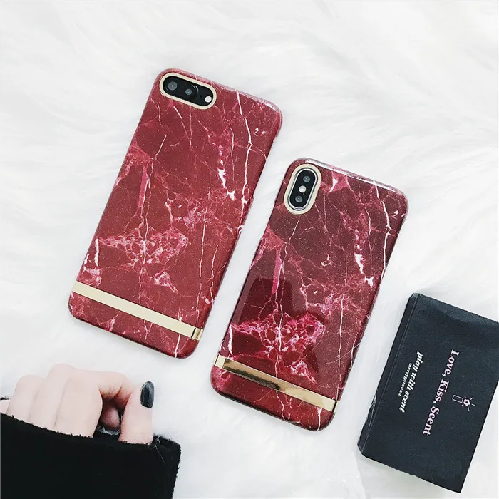 Tendance Rtro Vintage Rouge tui en marbre pour iPhone 8, tui en marbre pour iPhone X couverture