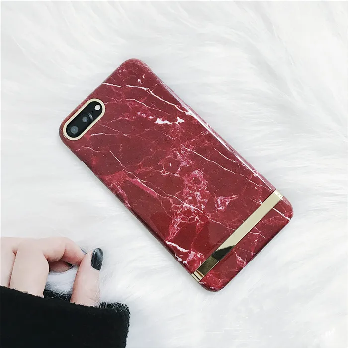 Tendance Rétro Vintage Rouge étui en marbre pour iPhone 8, étui en marbre pour iPhone X couverture