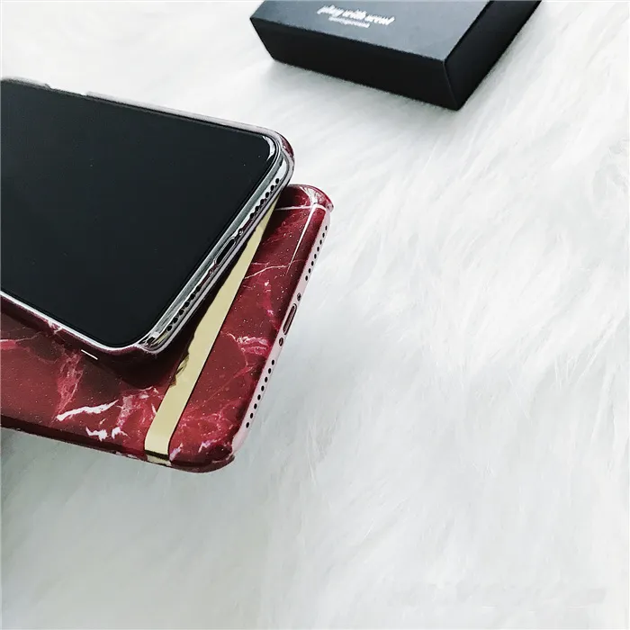 Tendance Rétro Vintage Rouge étui en marbre pour iPhone 8, étui en marbre pour iPhone X couverture