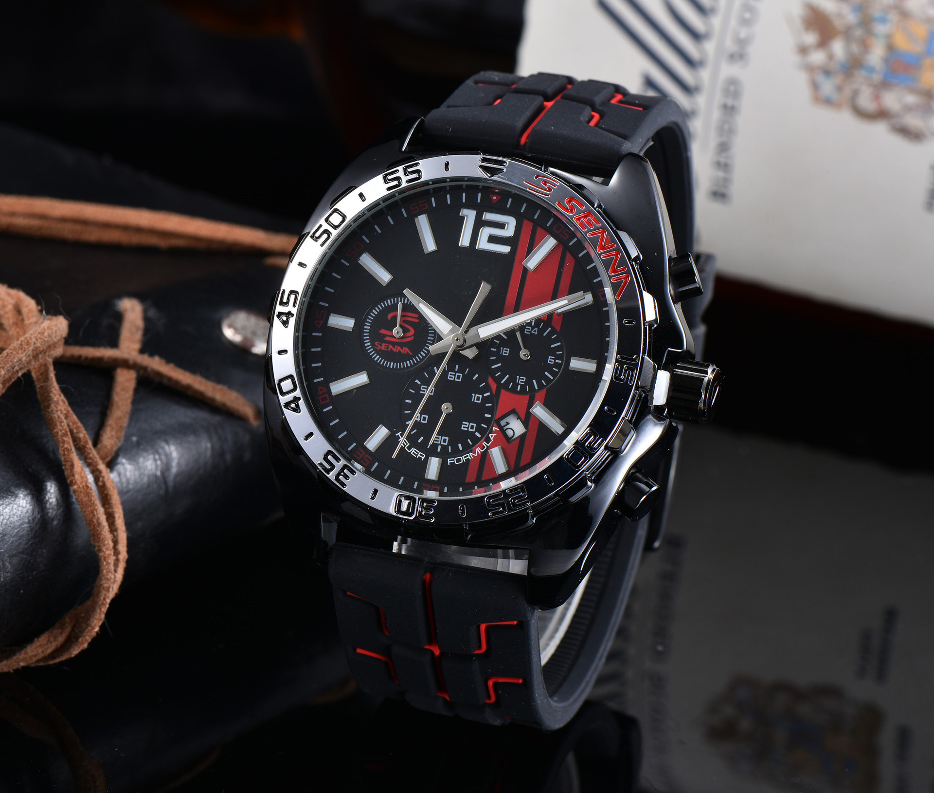 Title 4, Nieuwe Heren Quartz Horloge Rood Taijia met 6 w...