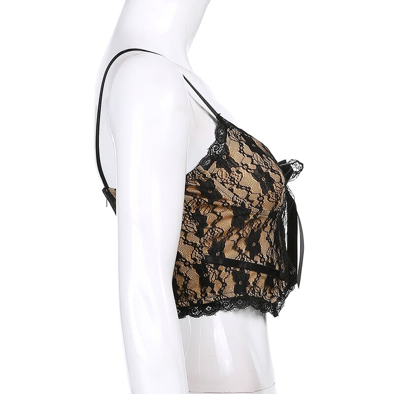 Title 7, See-through Lace Slim Sling All-match Hollow St...