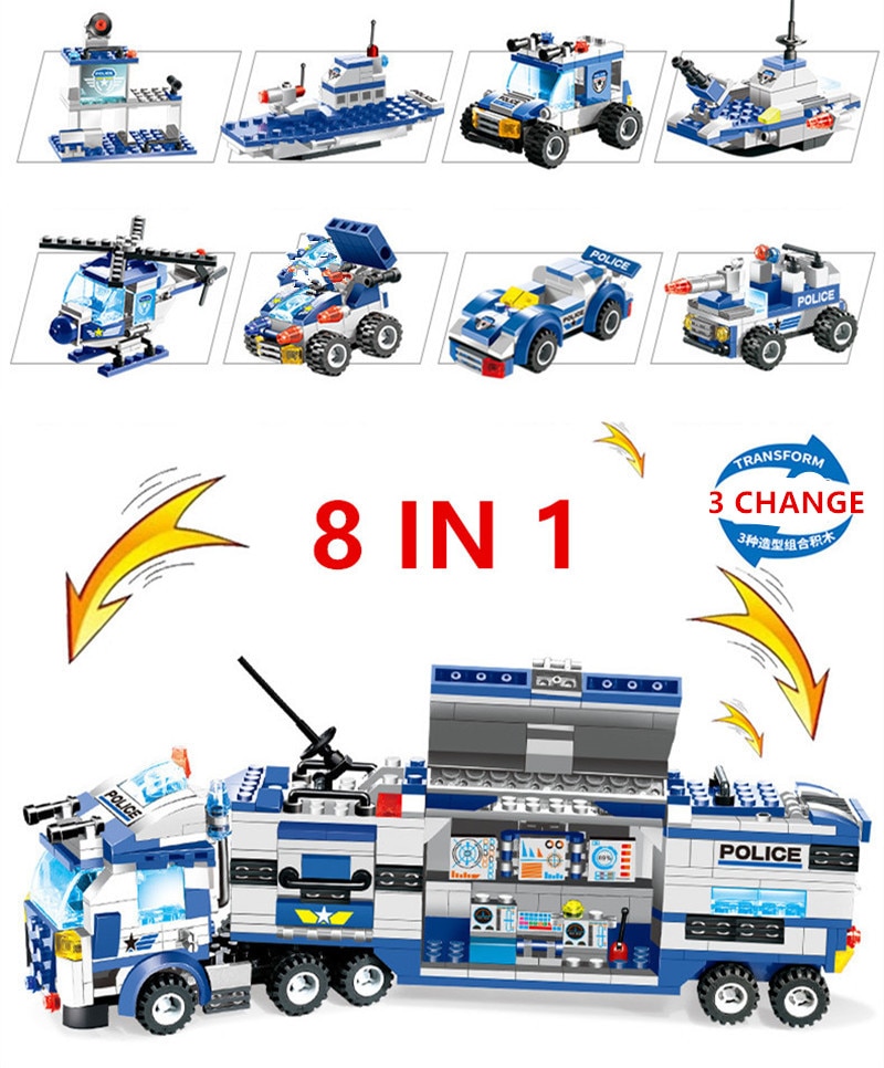 Title 2, 762Pcs Robot Car City Police Building Blocks Set