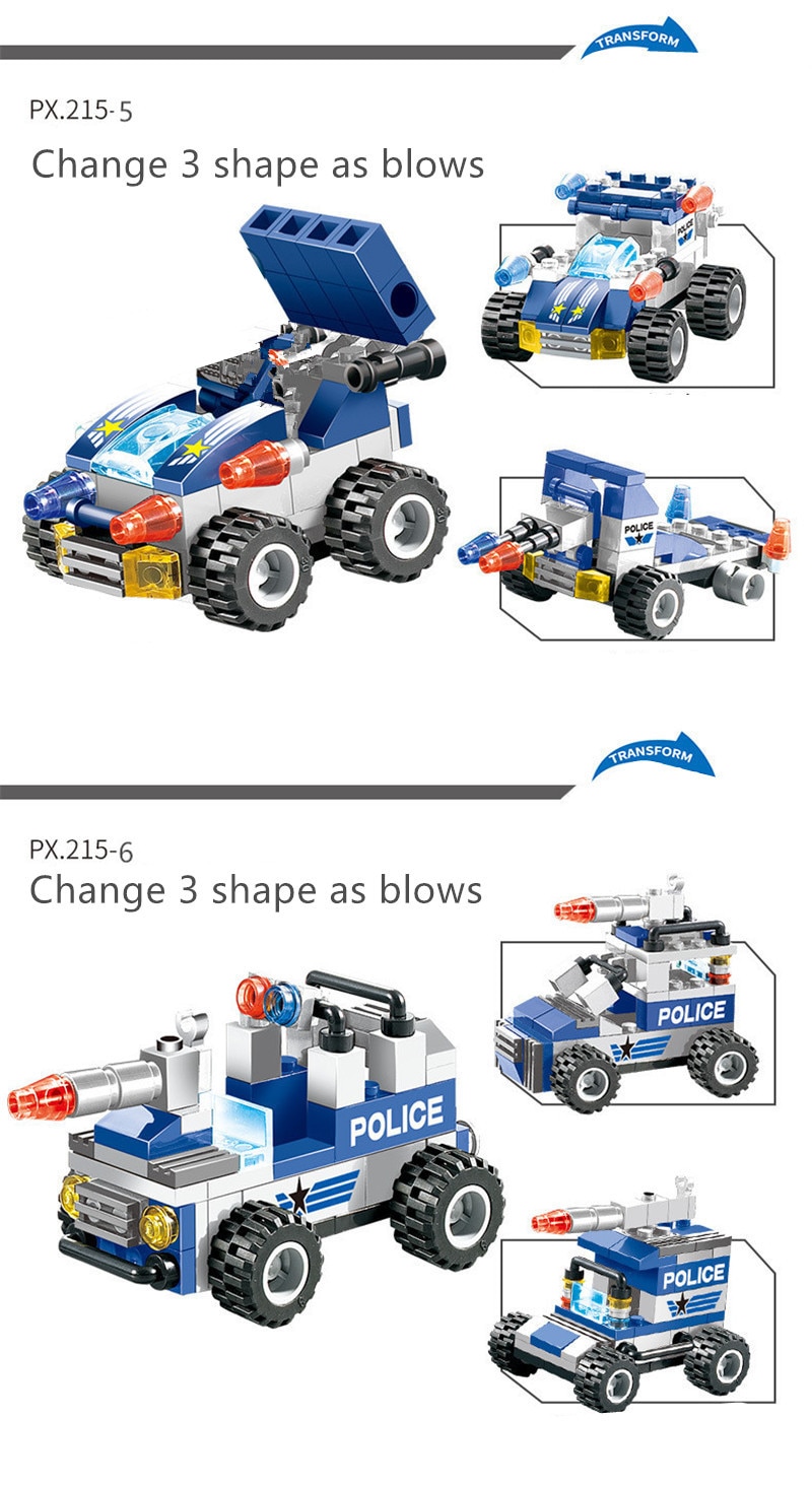 Title 5, 762Pcs Robot Car City Police Building Blocks Set