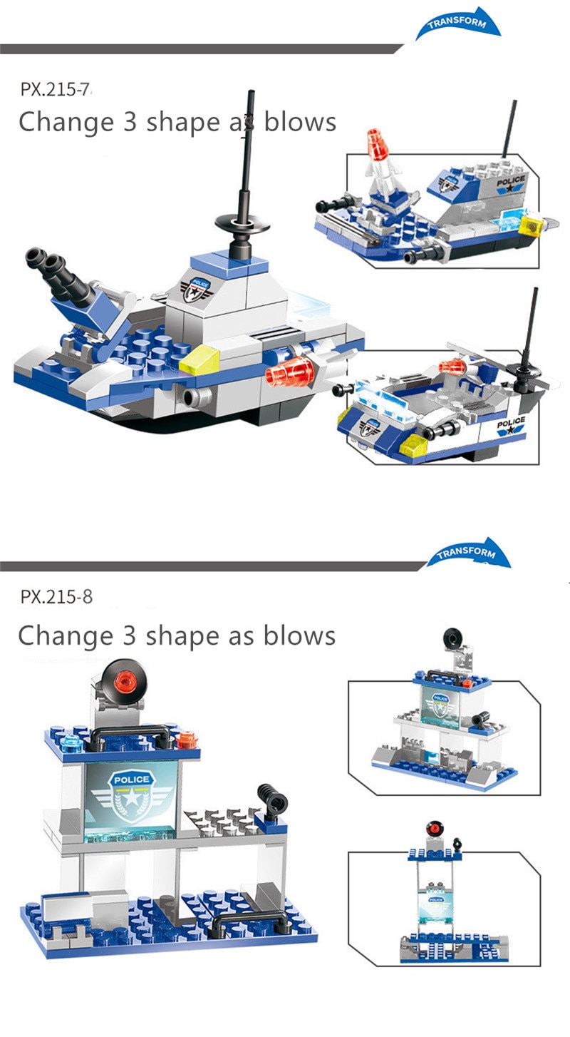 Title 6, 762Pcs Robot Car City Police Building Blocks Set