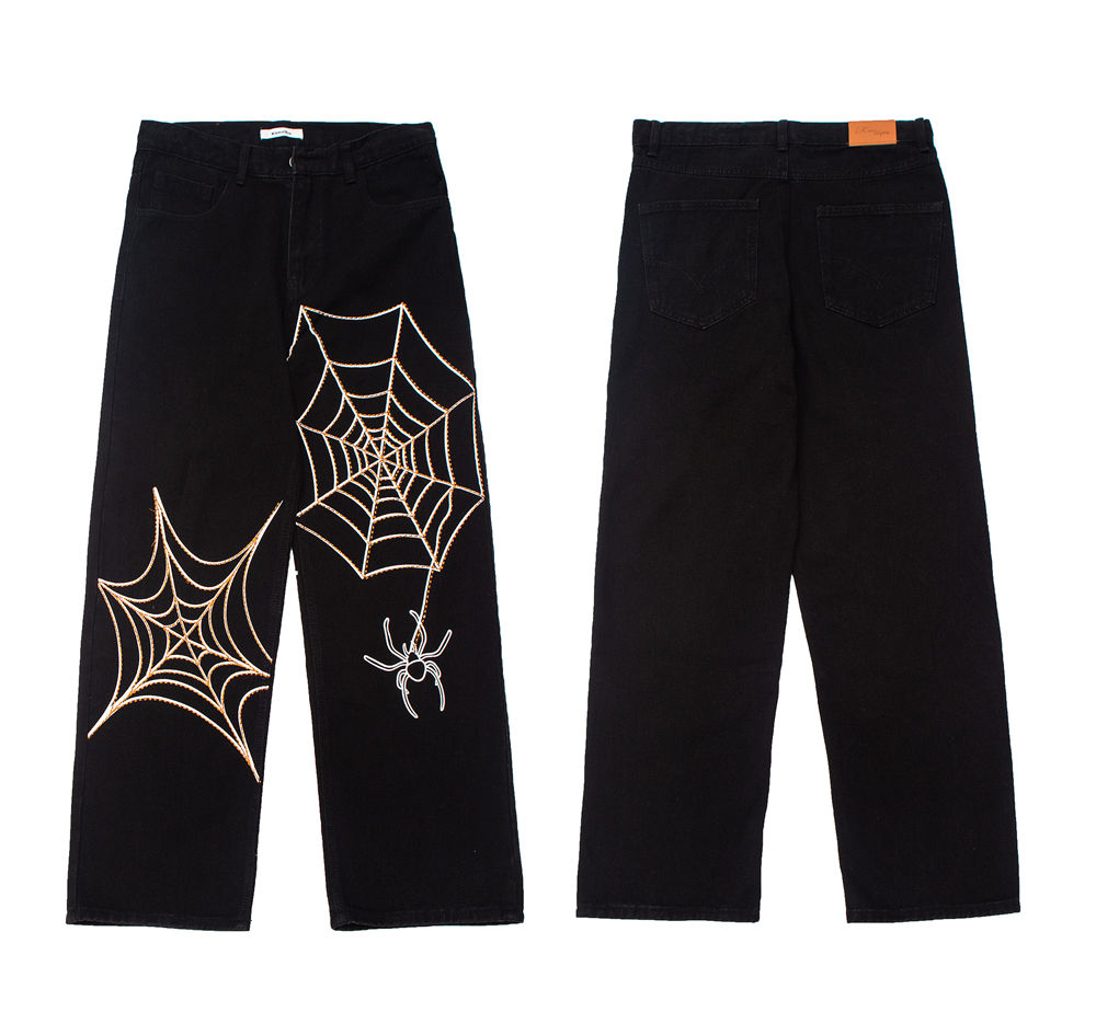 Title 1, Jeans Bordados Hombre Dark Wind Spider Web, est...