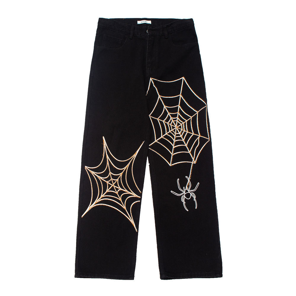 Title 2, Jeans Bordados Hombre Dark Wind Spider Web, est...