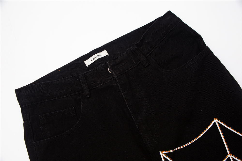 Title 4, Dark Wind Spider Web Stickerei Jeans Herren. Di...