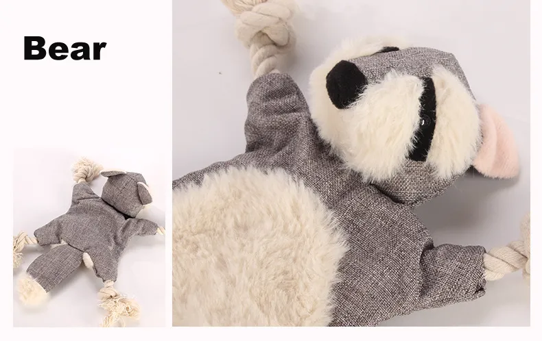 Manufacturer wholesale bite resistence cute grey dog bear plush rope toy