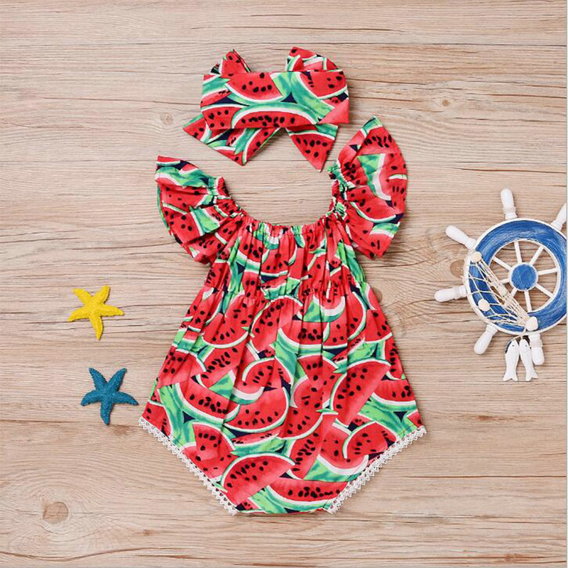 Title 1, Rode Watermeloen Romper Set met Watermeloenprin...