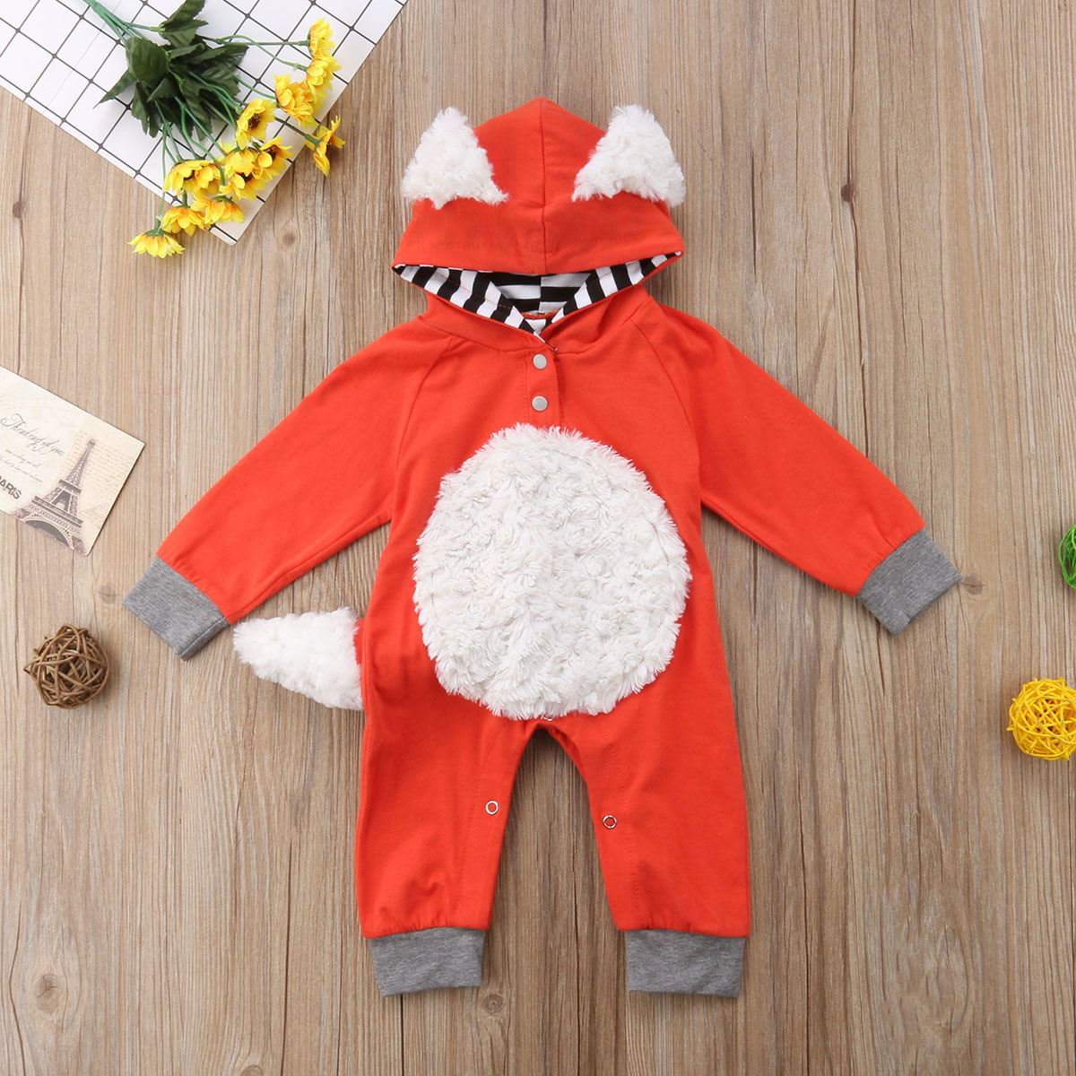 Title 3, Fox-vormige onesie met capuchon voor babys en ...