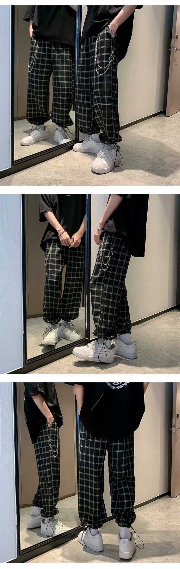 Title 5, Pantalon Homme Tendance Gingham Ample à Cordon....