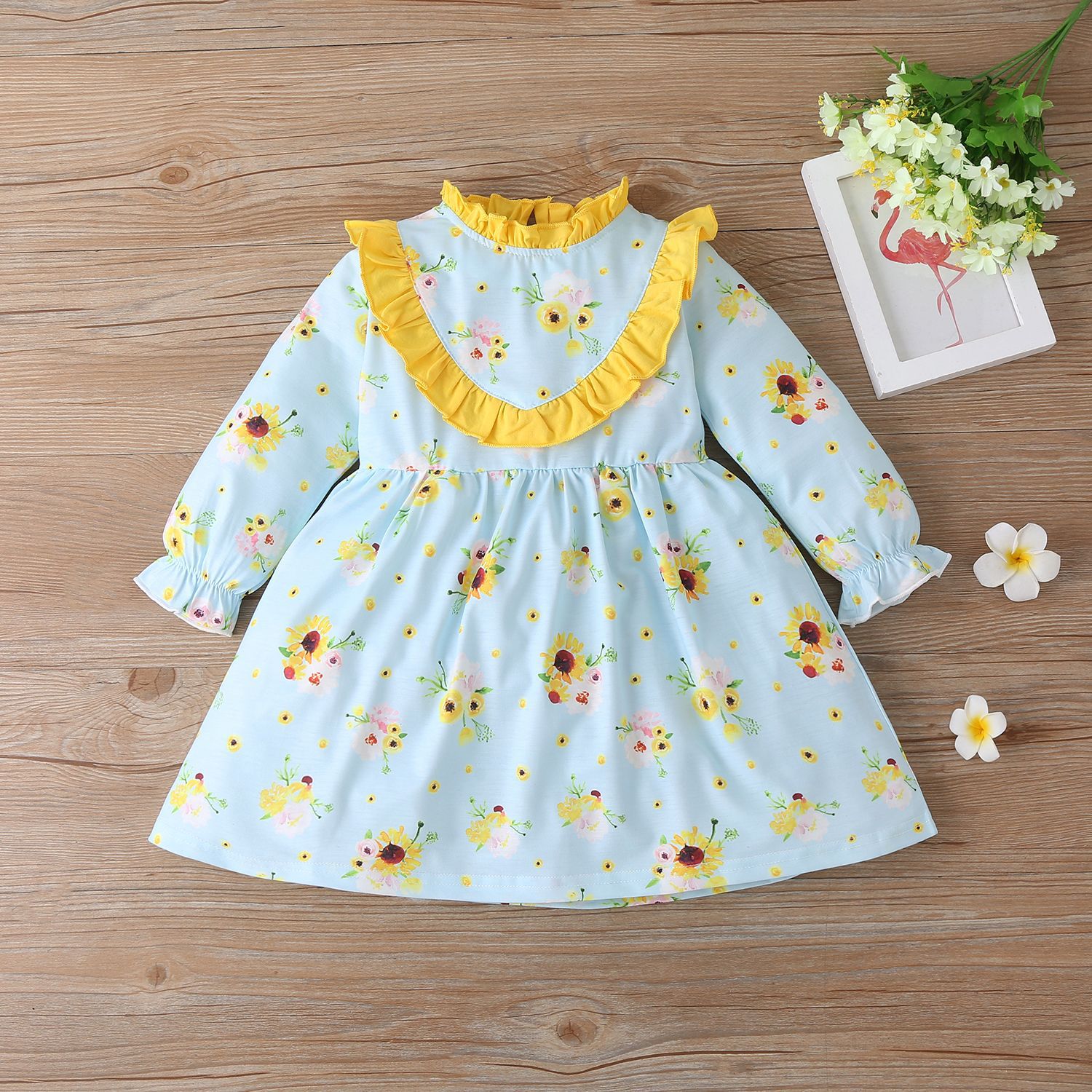 Title 2, Sunflower Print Long Sleeve Princess Dress Cute...