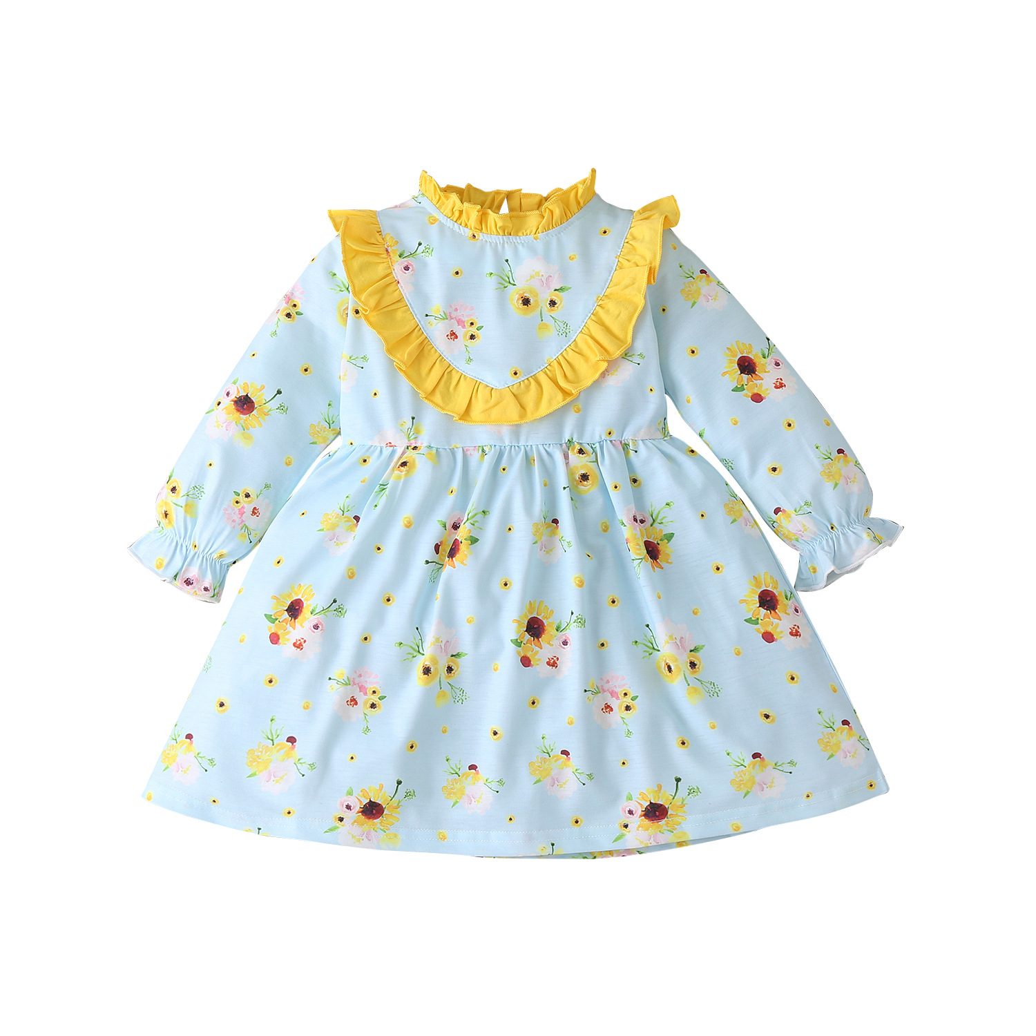 Title 4, Sunflower Print Long Sleeve Princess Dress Cute...