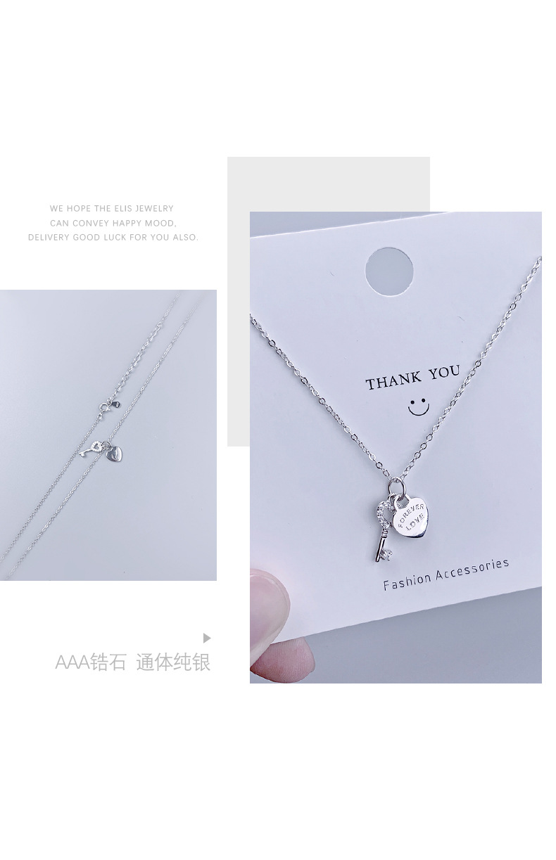 Title 2, Love key pendant with diamond short clavicle ch...