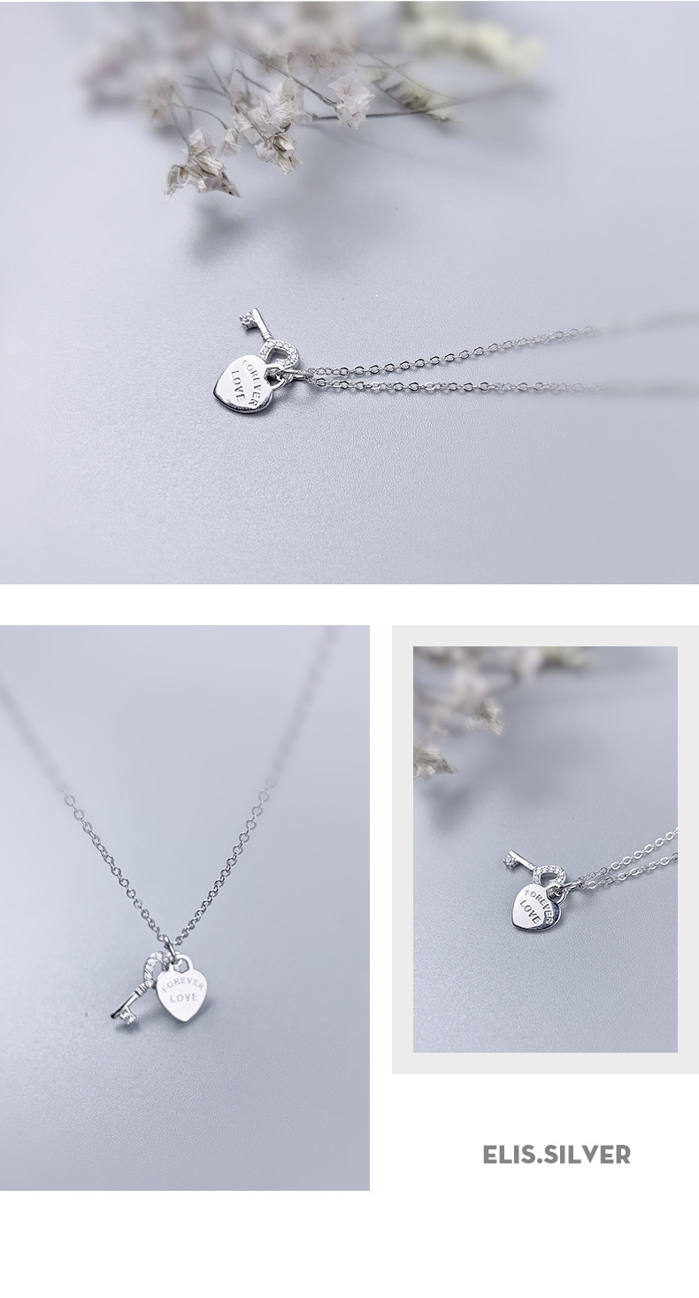 Title 3, Love key pendant with diamond short clavicle ch...