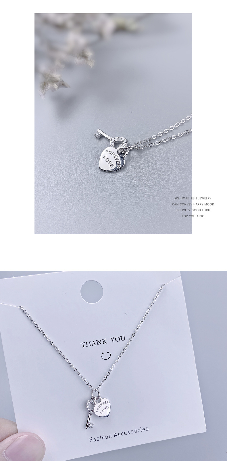 Title 4, Love key pendant with diamond short clavicle ch...