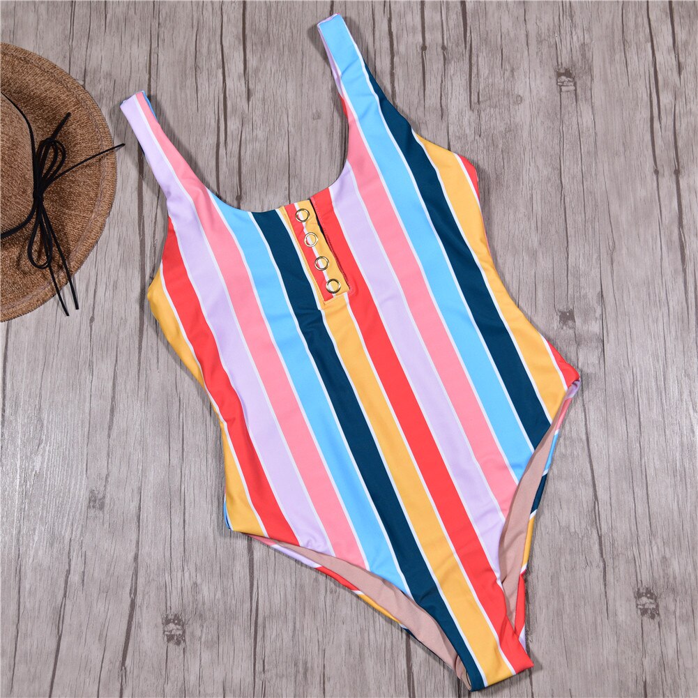 Title 3, One piece swimsuit with printed snap button str...