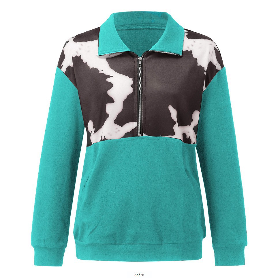 Title 10, Retro Printed Zipper Pocket Ladies Sweater