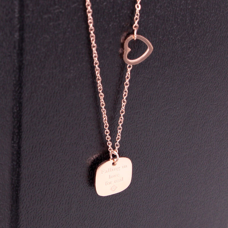 Title 5, Square card hollow heart necklace