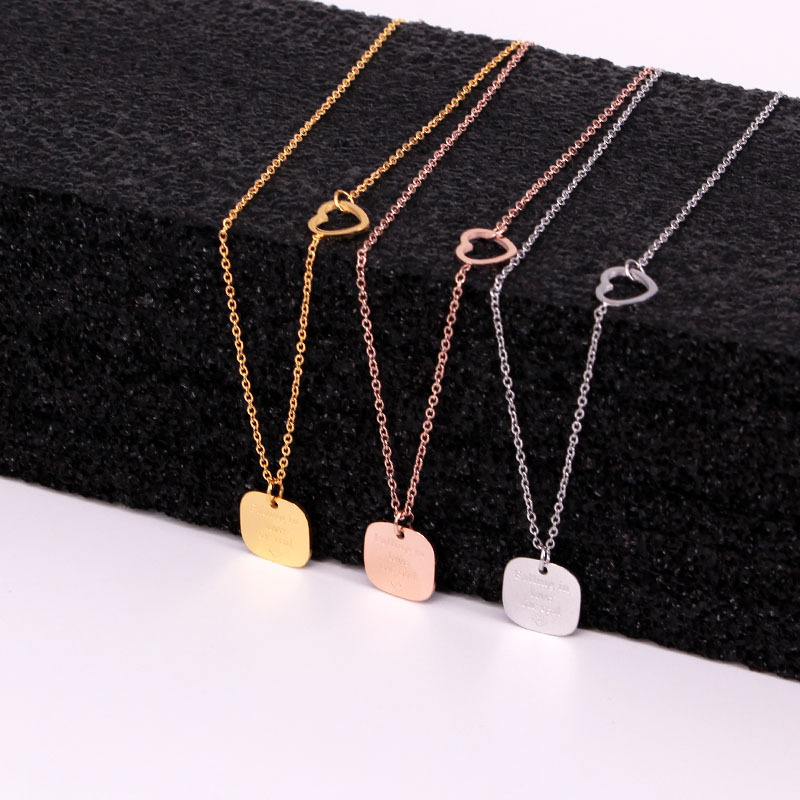 Title 7, Square card hollow heart necklace