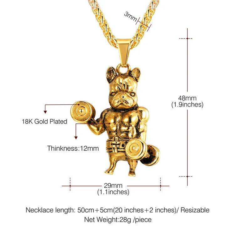 Title 1, Mens Chain 316L Stainless Steel Puppy Bull Stat...