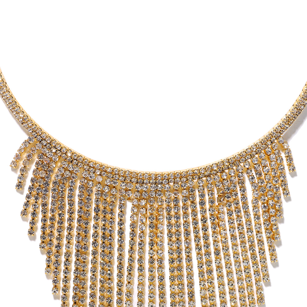 Title 6, Rhinestone Tassel Metal Necklace