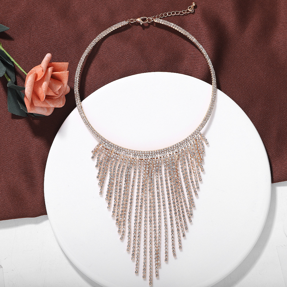 Title 9, Rhinestone Tassel Metal Necklace