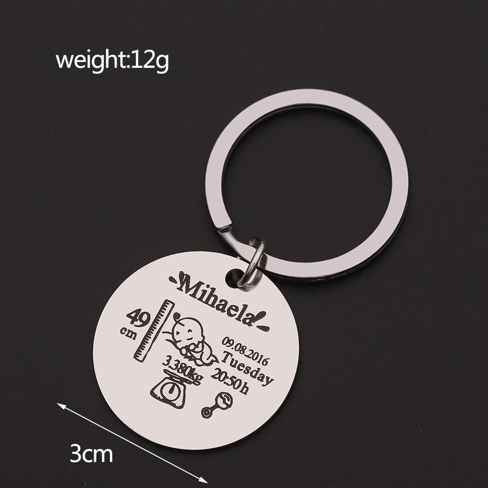 Title 2, Stainless steel round key baby birth keychain