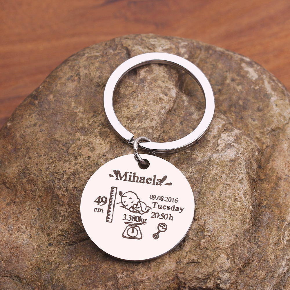 Title 6, Stainless steel round key baby birth keychain