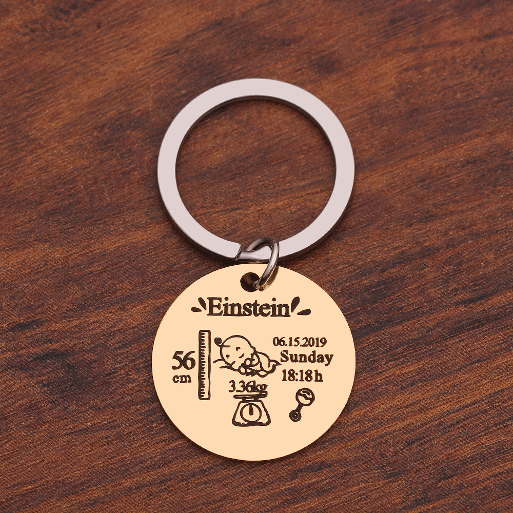 Title 7, Stainless steel round key baby birth keychain