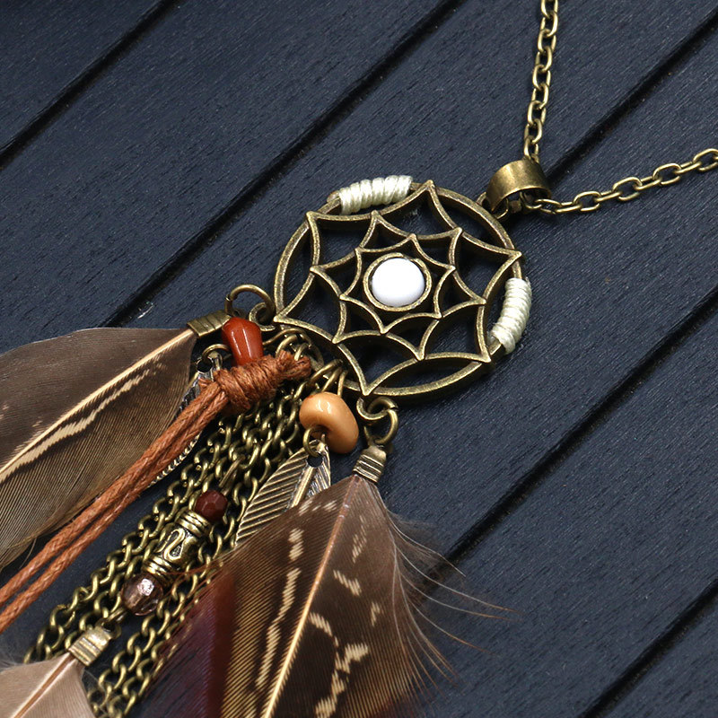 Title 3, Feather necklace round hollow dream catcher