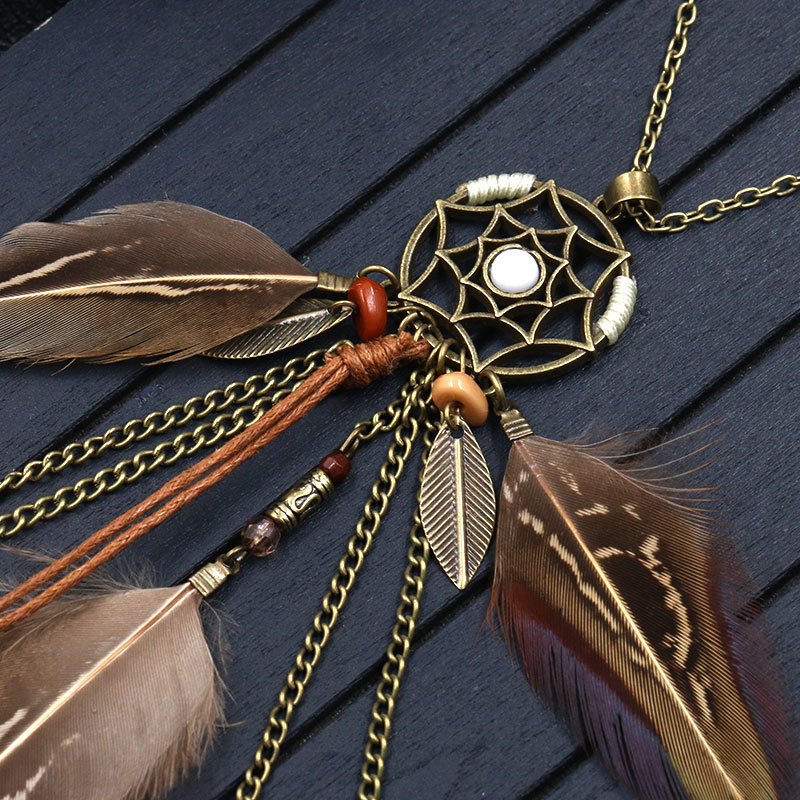 Title 5, Feather necklace round hollow dream catcher