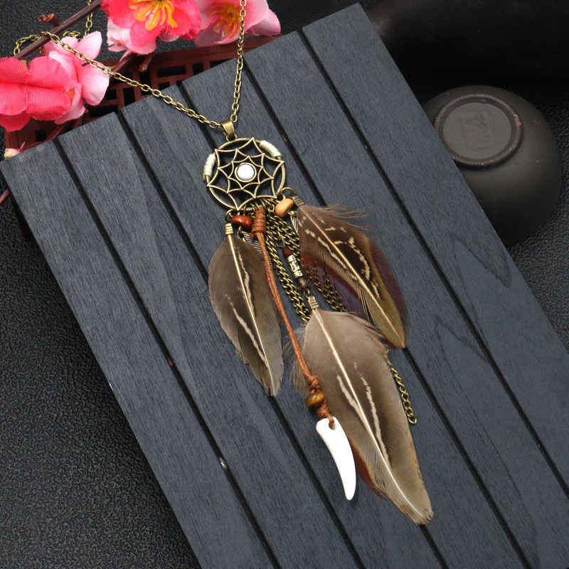 Title 7, Feather necklace round hollow dream catcher