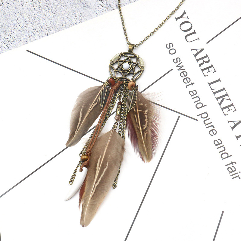 Title 8, Feather necklace round hollow dream catcher