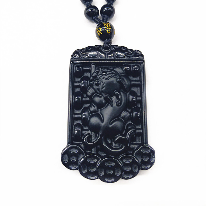 Title 1, Obsidian Pixiu Pendant Ruyi Abacus Jade Necklac...