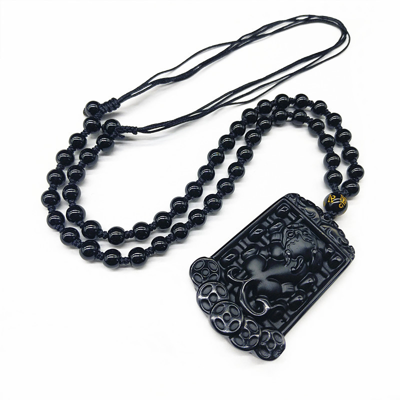 Title 2, Obsidian Pixiu Pendant Ruyi Abacus Jade Necklac...