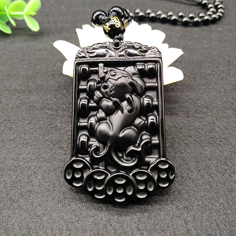 Title 3, Obsidian Pixiu Pendant Ruyi Abacus Jade Necklac...