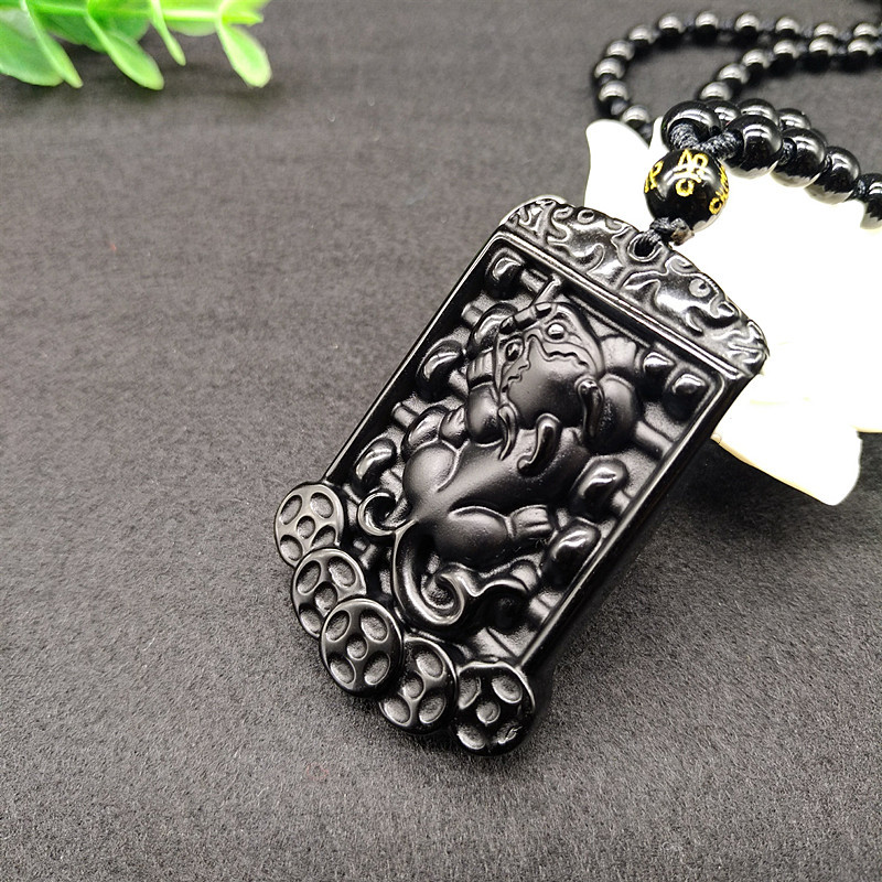 Title 4, Obsidian Pixiu Pendant Ruyi Abacus Jade Necklac...