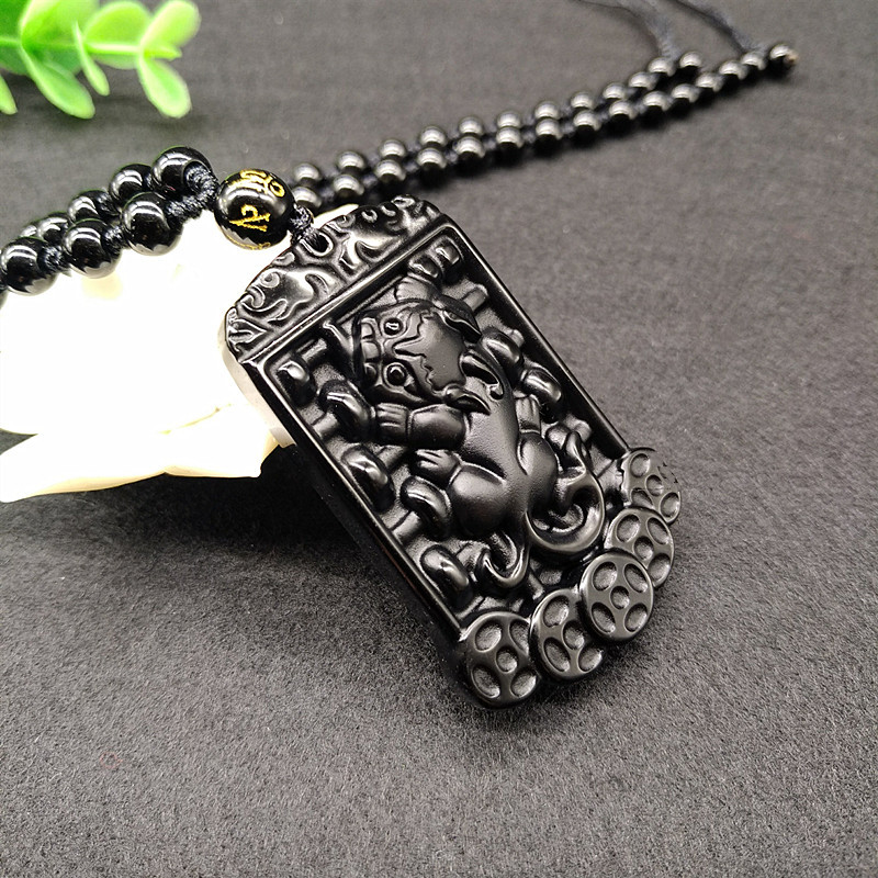 Title 5, Obsidian Pixiu Pendant Ruyi Abacus Jade Necklac...